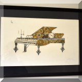 A41. Framed piano picture crafted from watch and clock parts. Signed L. Kersh of London. Frame: 17.5” x 25.5” 